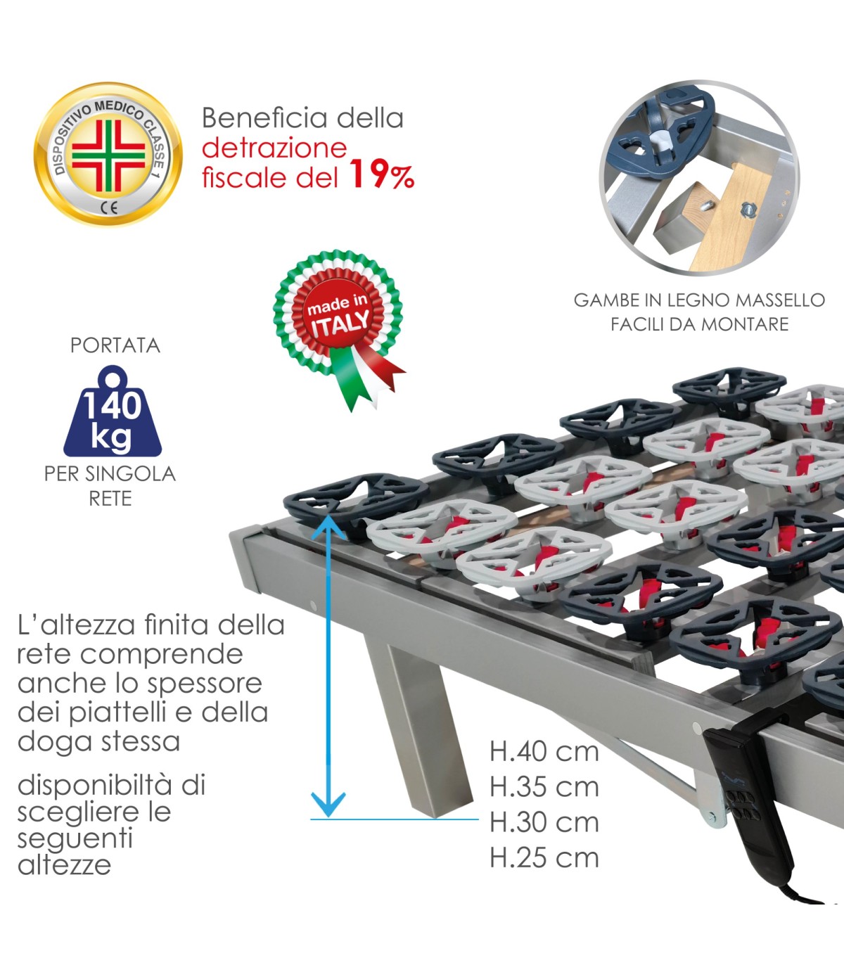 Rete a doghe in legno modello NATURE MED con raccordi ammortizzati