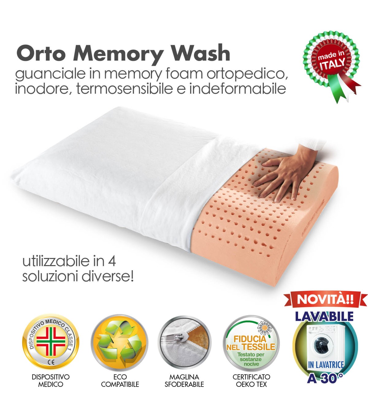 Cuscino Cervicale Memory Foam per Dormire Ortopedico Alto Aloe Vera