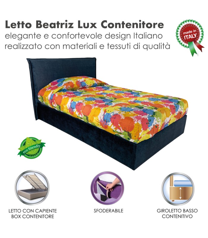 Letto Beatriz Lux Contenitore Piazza e Mezza Deep Ocean XFEED