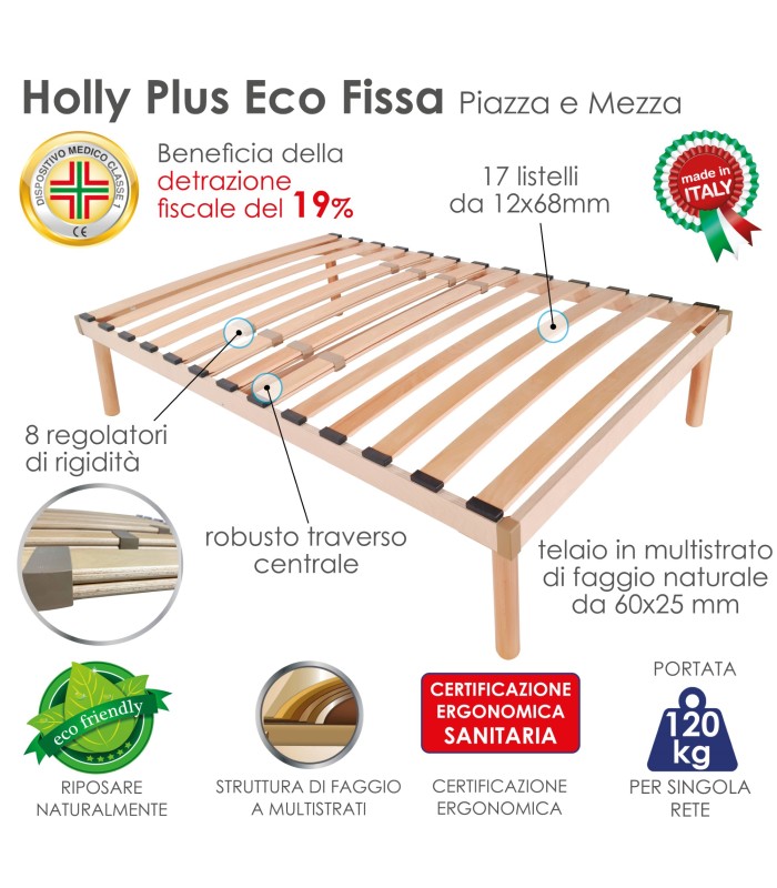 Rete Holly Plus Eco Piazza e Mezza Doghe XFEED