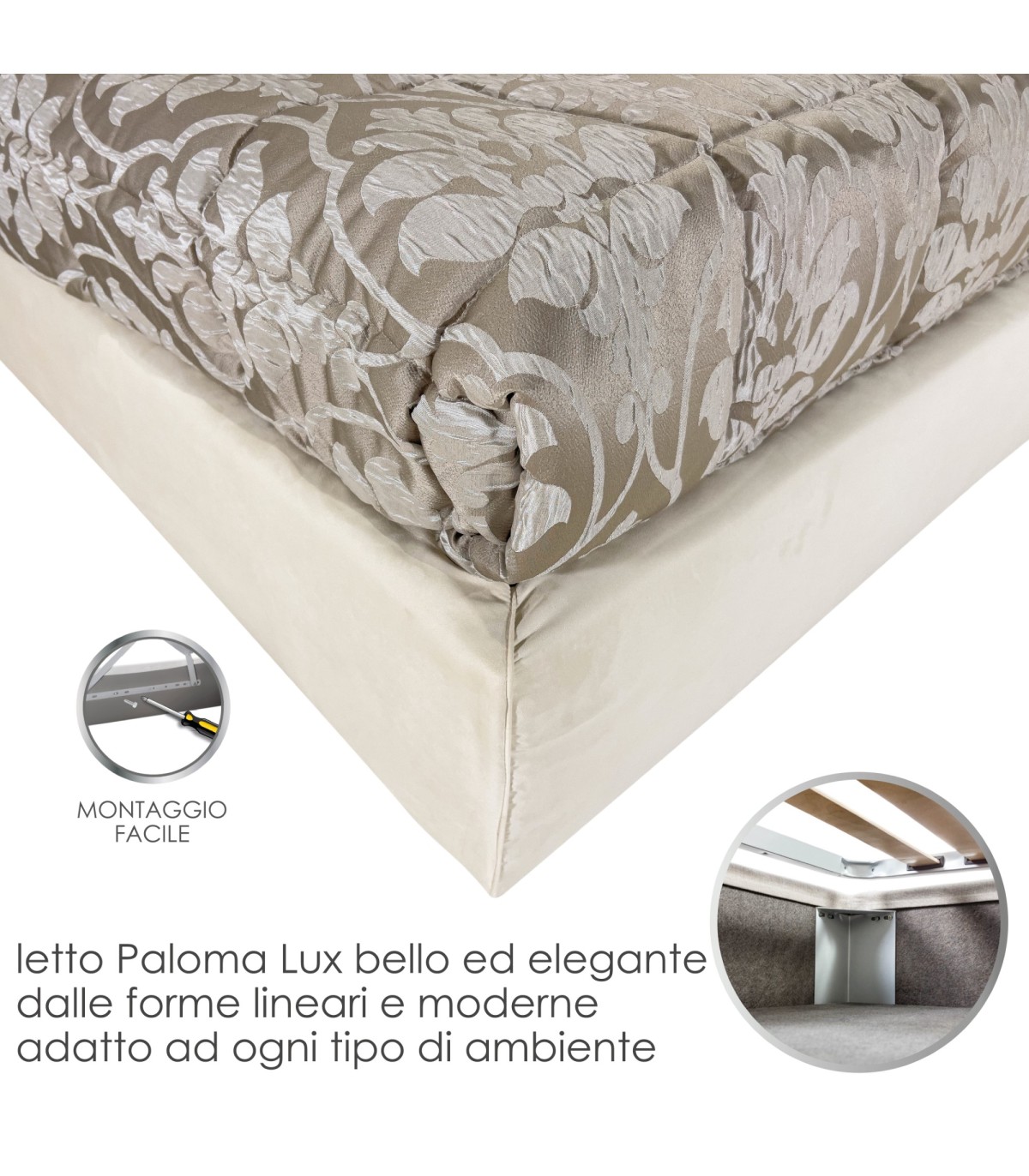 Goldflex - Letto MATRIMONIALE con CONTENITORE e bella TESTIERA CAPITONNE'  qui in ECOPELLE + CERTIFICATO CE - Mobile Italiano nelle misure :160x190 o  160x200 >> >> RIVESTIMENTI possibili MICROFIBRA, TESSUTO ECOPELLE +