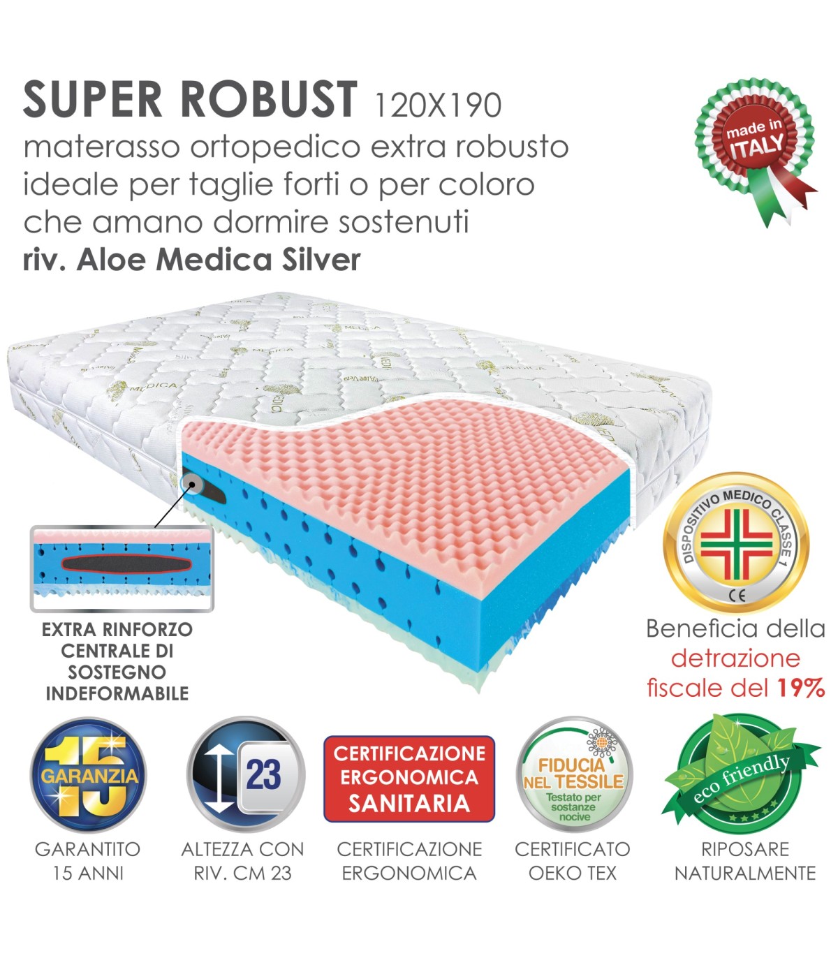 Materasso XDREAM Pure 90x190 Cm H4 - 7 Zone In Schiuma Fredda, Ipoallergenico, Altezza 11 Cm
