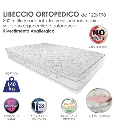 Materasso Libeccio Plus 800 Molle Insacchettate Piazza e Mezza