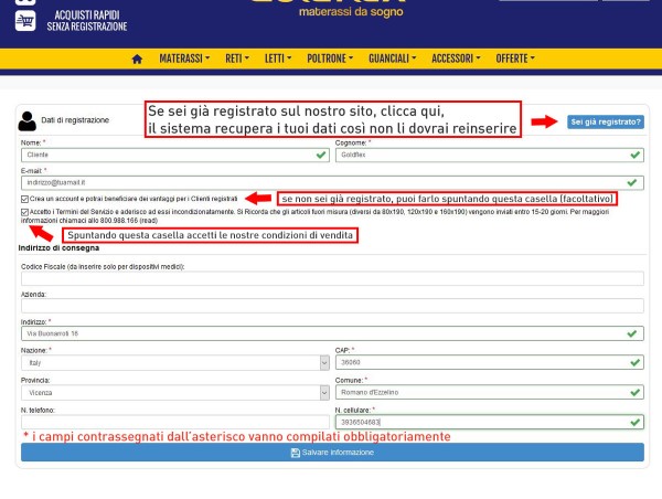 goldflex inserimento informazioni cliente