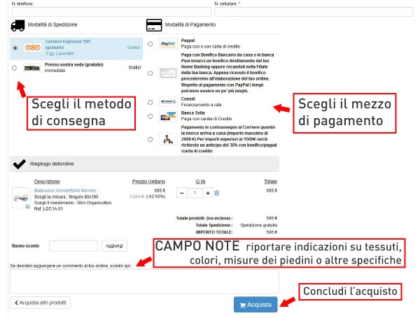 goldflex scelta spedizioni e pagamento